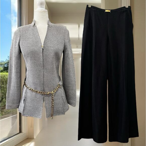 NEW St. John Wool Knit Tailored Classic Longline Suit Jacket Wide Leg Trousers 2 - Picture 1 of 16
